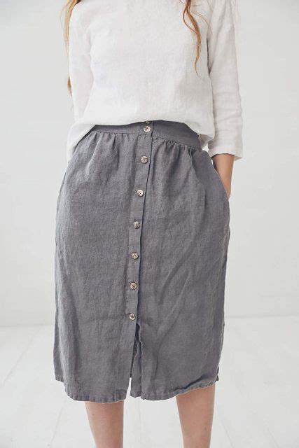 15 Comfy Outfits With Linen Button Front Skirts Styleoholic
