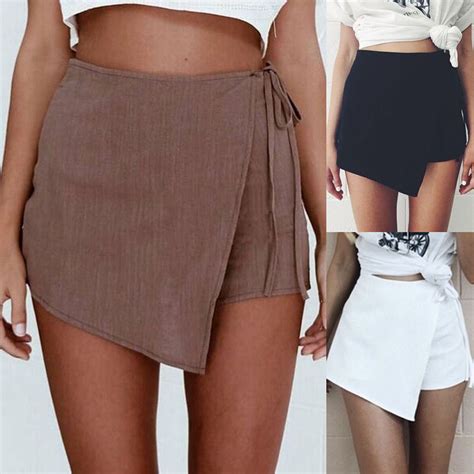 Womens Summer High Waist Asymmetrical Bandage A Line Skirt Casual Mini