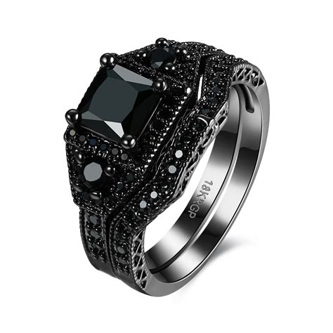 Hot Sale Exquisite Black Onyx Ring Black Gold Filled Engagement Wedding
