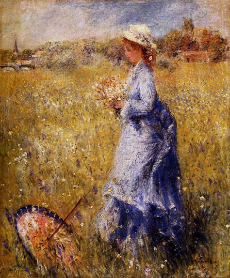 Girl Gathering Flowers 1872 Painting Pierre Auguste Renoir Oil Paintings