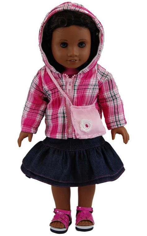 Plaid Jacket And Denim Doll Clothes Skirt Set For 18