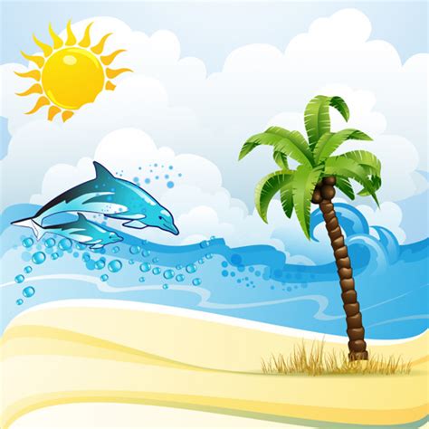 Cartoon Tropical Beach Vector Free Vector In Adobe Illustrator Ai Ai