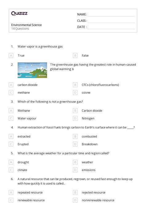 50+ environmental science worksheets for 6th grade on quizizz