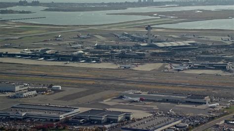 John F Kennedy International Airport In Autumn Aerial Stock Footage