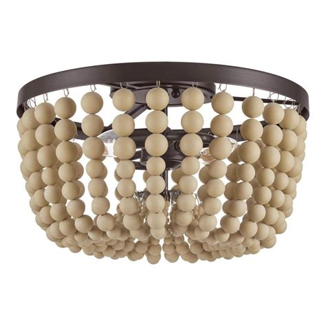 Hampton Bay Cayman 13 In 2 Light Bronze And Faux Wood Beaded Flush