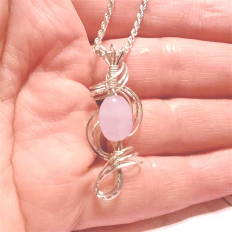 Pink Rose Quartz Pendant Necklace Wire Wrapped Jewelry Etsy