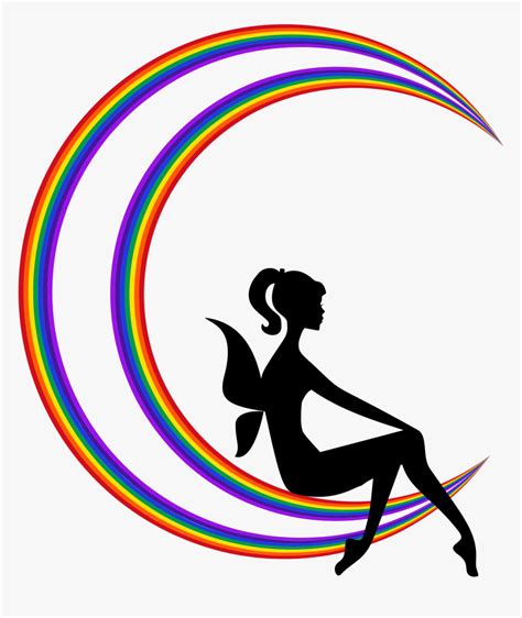 Fairy Relaxing On The Rainbow Crescent Moon Clip Arts Transparent