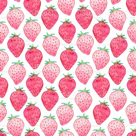 Seamless Watercolor Strawberry Pattern On White Background Stock Vector