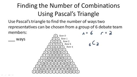 Finding The Number Of Combinations Using Pascals Triangle Youtube