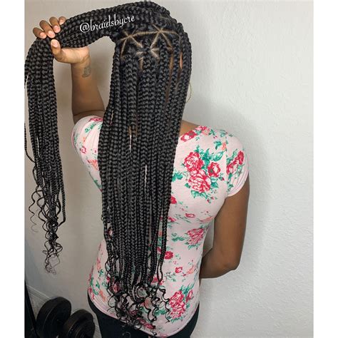 The braiding hair is added in small pieces, creating less tension and pull on the root of your hair. Medium Triangle box braids with curly ends | Jumbo box ...