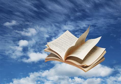 Open Book Flying On Blue Sky Stock Image Image Of Literature