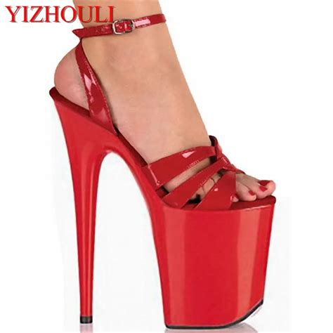 8 inches high heel platform shoes ankle niang open toed shoes with sexy red bride wedding shoes