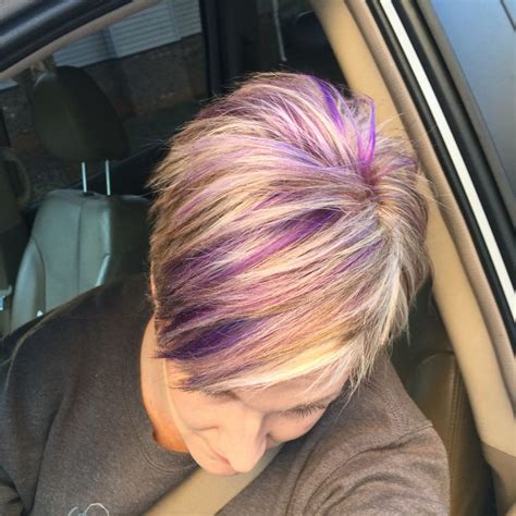Blonde Pixie Haircut With Purple And Fuchsia Highlights Hair Hair