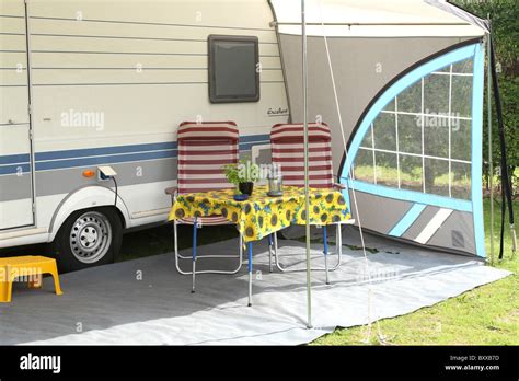 Caravan awning interior fitted to a touring caravan Stock Photo - Alamy