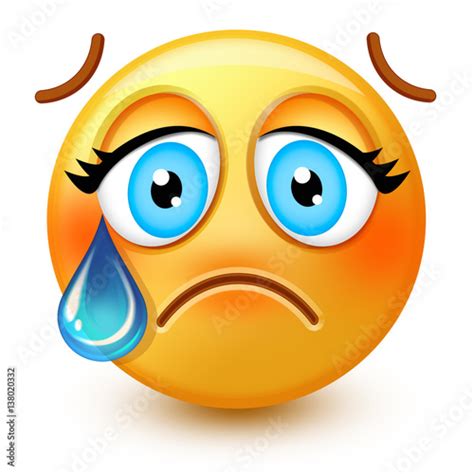 Cute Crying Face Emoticon Or 3d Sad Emoji With A Single Tear Running