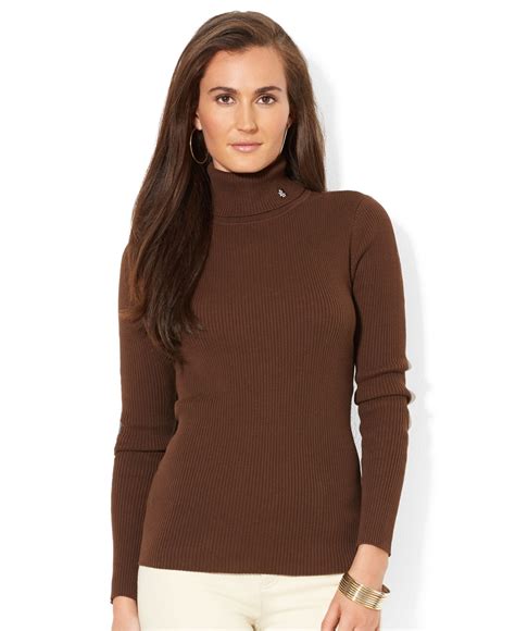 Lauren By Ralph Lauren Long Sleeve Turtleneck Sweater In Brown Dark