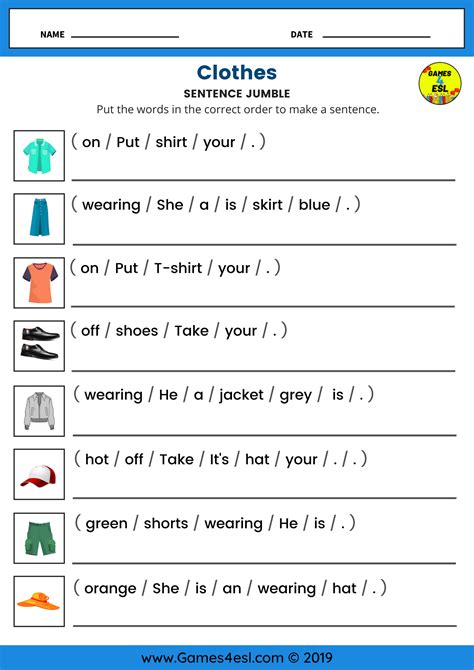 Clothes Vocabulary Esl Worksheet For Beginners English Grammar For