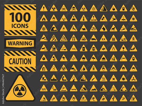Vector Icn Set Triangle Yellow Warning Caution Hazard Signs Stock