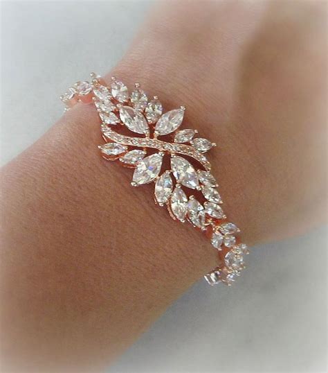 Rose Gold Bracelet Swarovski Crystal Bridal Bracelet Cubic Zirconia