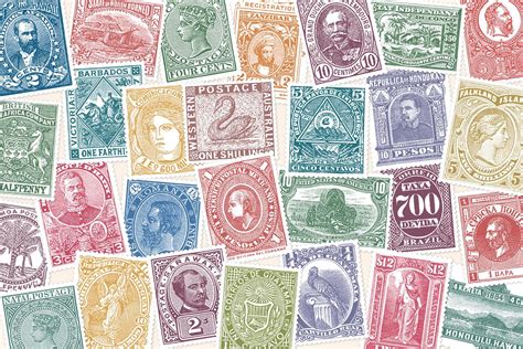 Vintage Postage Stamps Collection Custom Designed Graphic Objects