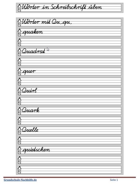 Die kinder erlernen zuerst die vereinfachte ausgangsschrift, die das schreiben in schreibschrift erleichtern soll. Grundschule-Nachhilfe.de | Arbeitsblatt Deutsch Klasse 1,2 ...