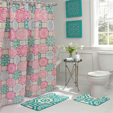Pale green tiles, set against deep, almost black greens set out with geometric regularity, can create a vintage bathroom look. Bathroom Sets with Shower Curtain and Rugs Selection ...