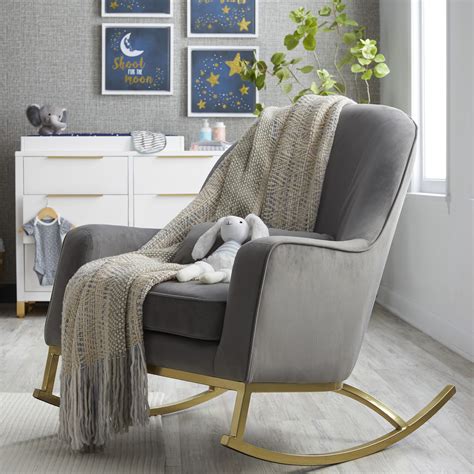 Modrn Glam Velvet Rocking Chair With Lumbar Pillow Charcoal Greysatin