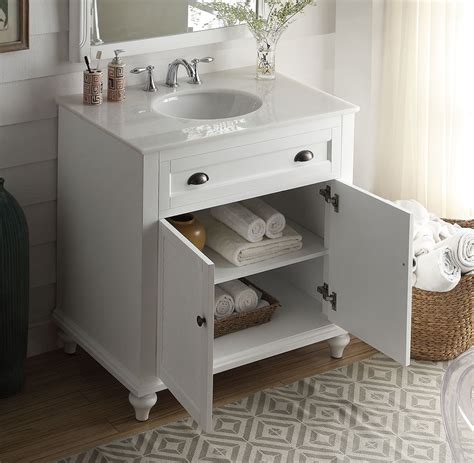 It is fashioned from a thick slab that's double in size with a straight edge, matching high backsplash of 3. 34 inch Bathroom Vanity Cottage Beach Style White Color ...
