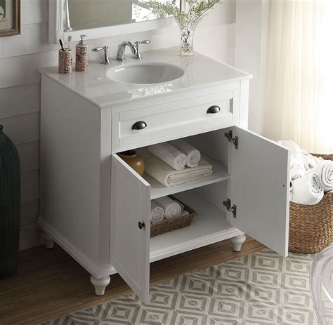 The height of bathroom vanities can vary. 34 inch Bathroom Vanity Cottage Beach Style White Color ...