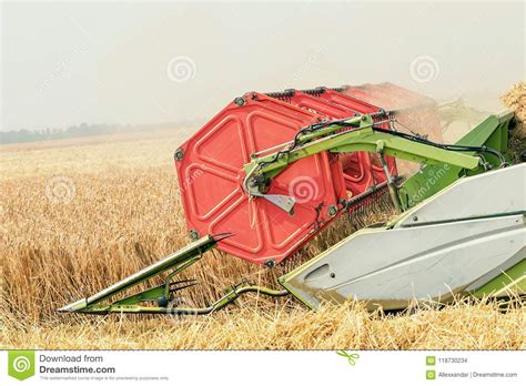 Closeup Combine Harvesting A Wheat Field. Combine Working Stock Photo - Image of farm, combine 
