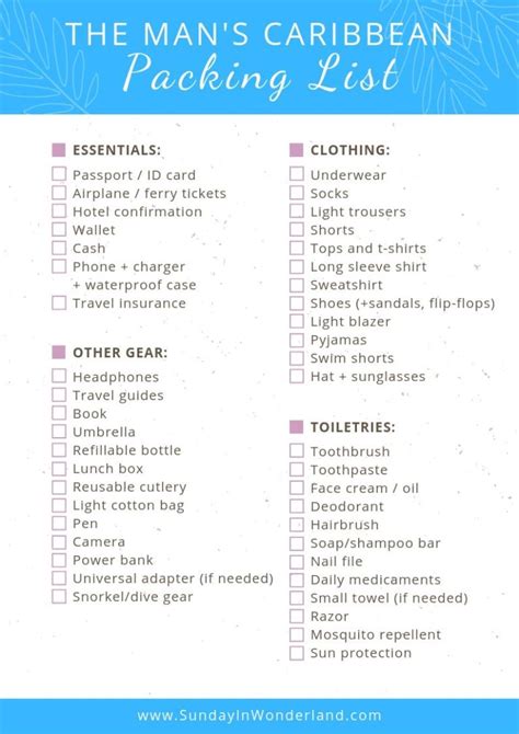 Caribbean Packing List How To Pack For Fabulous Vacation Printable