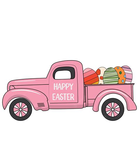 Premium Vector Happy Easter Blue Truck Carrying Eggs Easter Truck