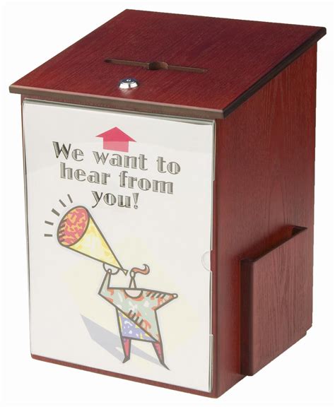 Wooden Employee Suggestion Box Mahogany Finish And Side Pocket