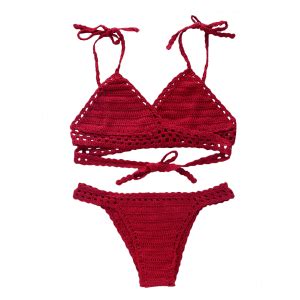 Claret L Women S Stylish Wine Red Hollow Out Bikini RoseGal Com