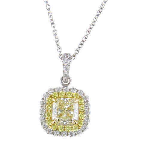 Fancy Light Yellow Square 104 Carat Diamond Pendant Necklace 18k Gold