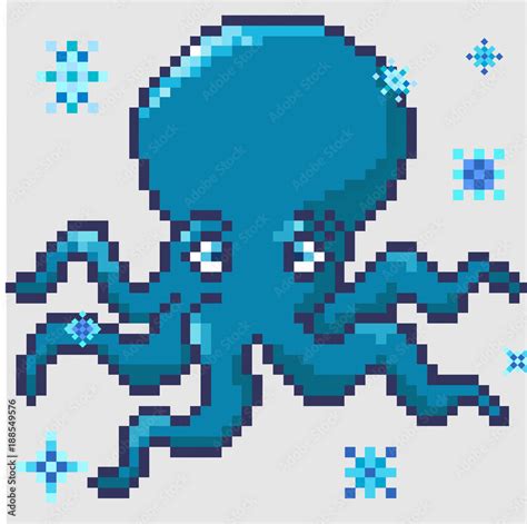 Cute Octopus Painted In Pixel Art Style Stock Vector Adobe Stock