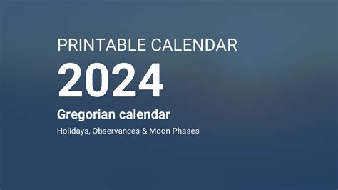 Printable Calendar 2024 For Gregorian Calendar Pdf