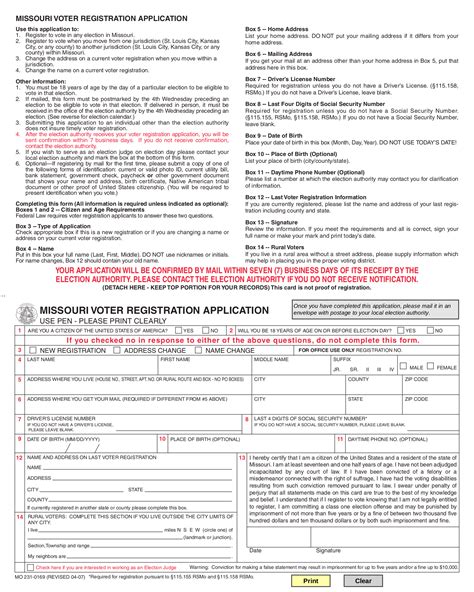 Free Missouri Voter Registration Form - Register to Vote in MO - PDF ...