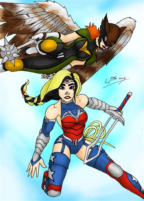 Justice League Wonder Woman And Hawkgirl By Hlontro On Deviantart