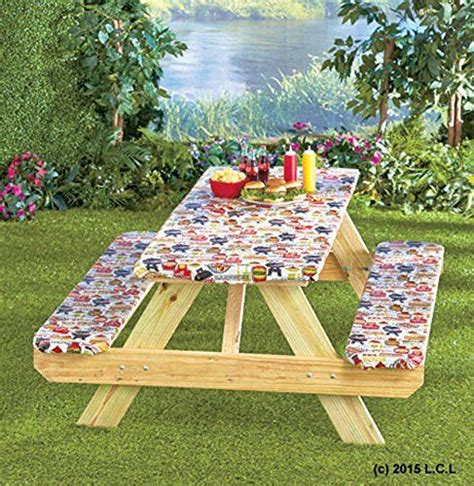 3 Piece Fitted Picnic Table And Bench Seat Cover Set Summertime Cookout Elastic Fit Patio