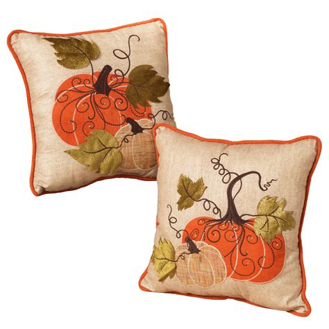Embroidered Pumpkin Throw Pillows Set Of 2