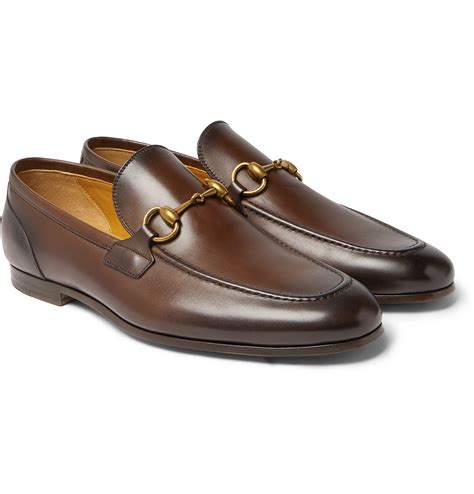 Gucci Jordaan Horsebit Burnished Leather Loafers Men Brown The