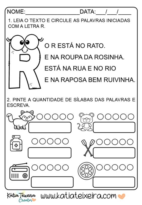 Atividades De Alfabetização Letra R Prontas Para Imprimir