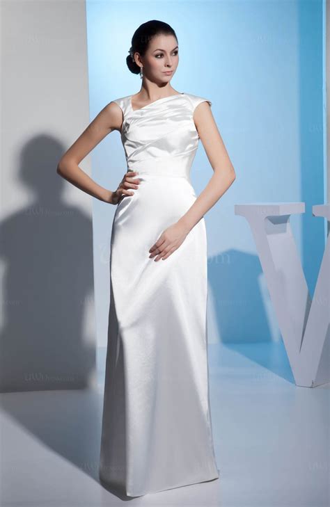 Shop with confidence on ebay! White Plain Column Zipper Silk Like Satin Ruching Prom ...
