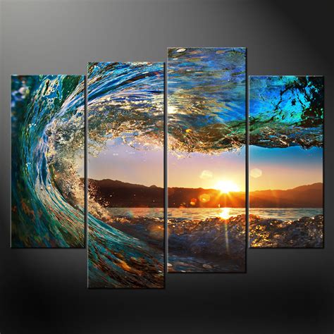 Canvas Print Picture Ocean Waves Sunset Split Wall Art