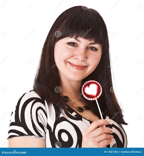 Lovely Girl Brunette With Sugar Candy Stock Photo Image Of Isolated