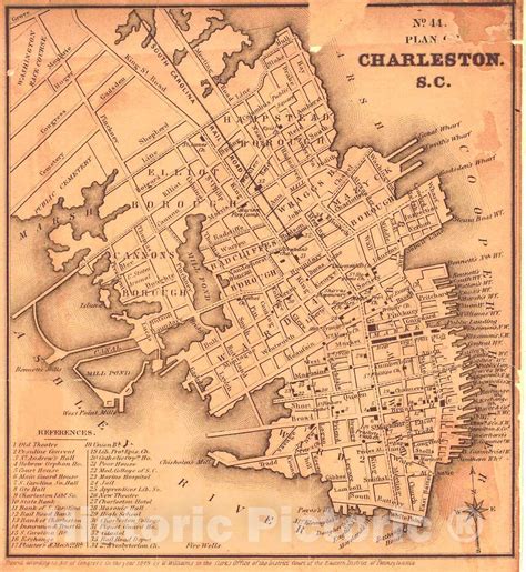 Historic Map 1849 Plan Of Charleston Sc Vintage Wall Art