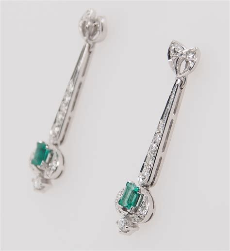 18k Diamond Emerald Earrings Dangle White Gold Ebay