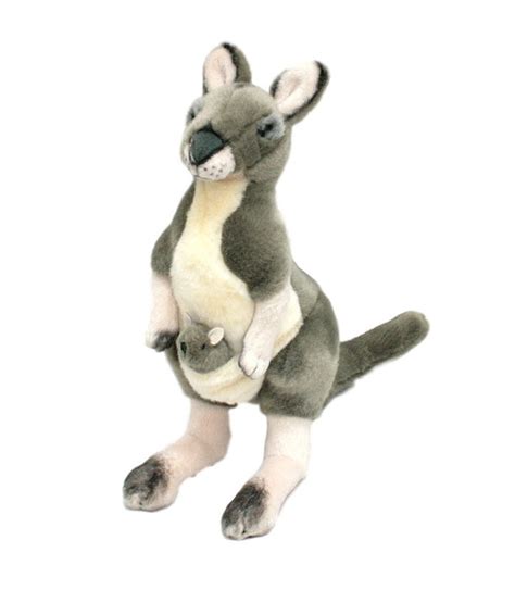 Grey Kangaroo With Joey Stuffed Animal Plush 1128cm Kangaroo Toy By
