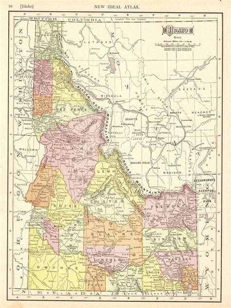 1913 Antique Idaho Map Vintage State Map Of Idaho Gallery Wall Art Home